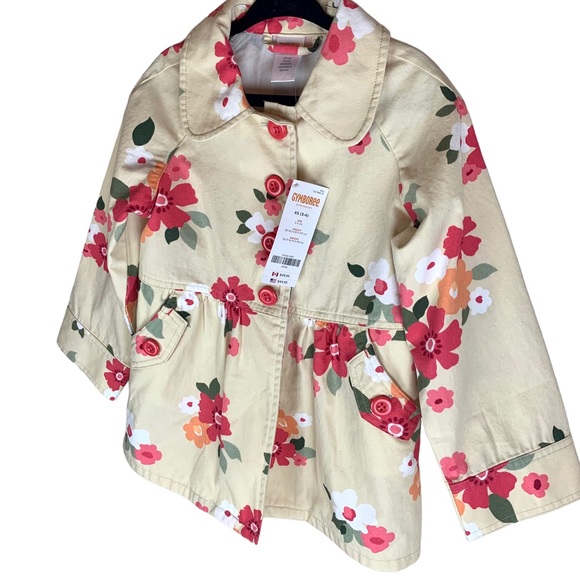 Gymboree Spring Floral Button Jacket Khaki Coral Pink New XS - Picture 2 of 12